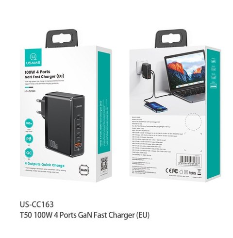 Ładowarka sieciowa GaN 100W PD 3xUSB-C/ USB T50 Ładowarka sieciowa GaN 100W PD 3xUSB-C/ USB T50