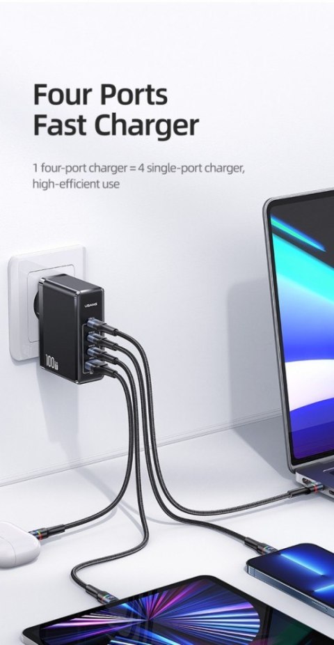 Ładowarka sieciowa GaN 100W PD 3xUSB-C/ USB T50 Ładowarka sieciowa GaN 100W PD 3xUSB-C/ USB T50
