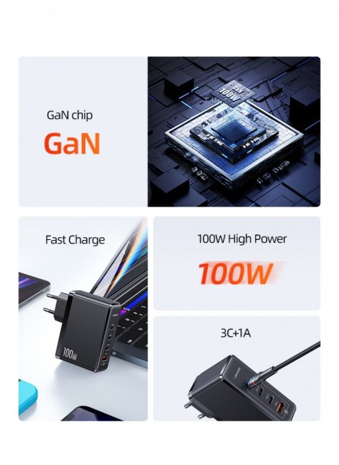 Ładowarka sieciowa GaN 100W PD 3xUSB-C/ USB T50 Ładowarka sieciowa GaN 100W PD 3xUSB-C/ USB T50