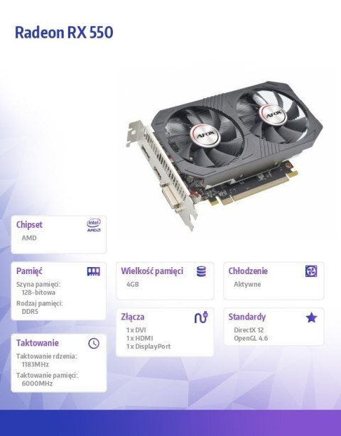 Karta graficzna - Radeon RX 550 4GB GDDR5 128Bit DVI HDMI DP ATX Karta graficzna - Radeon RX 550 4GB GDDR5 128Bit DVI HDMI DP ATX