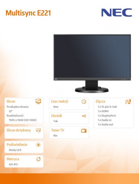 Monitor Multisync E221N IPS DP HDMI Czarny Monitor Multisync E221N IPS DP HDMI Czarny