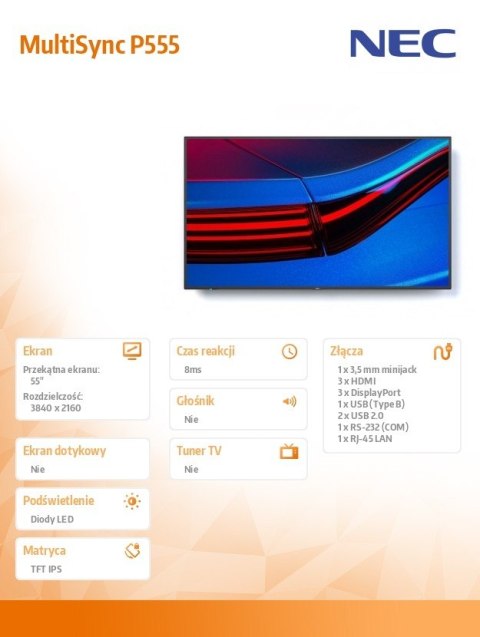 Monitor wielkoformatowy MultiSync 55 cali P555 55 UHD 700cd/m2 24/7 Monitor wielkoformatowy MultiSync 55 cali P555 55 UHD 700cd/m2 24/7